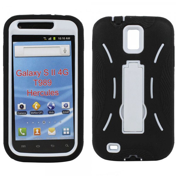 Wholesale Samsung Galaxy S2 / T989 Armor Hybrid Case with Kickstand (Black-White)